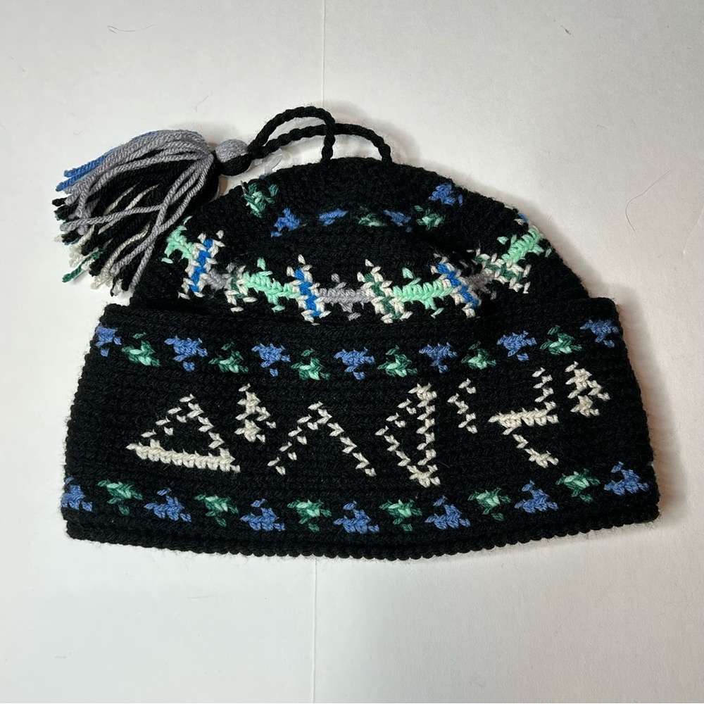 Boutique Handmade Knitted Crocheted Beanie Hat with a Patterned Design & Tassel